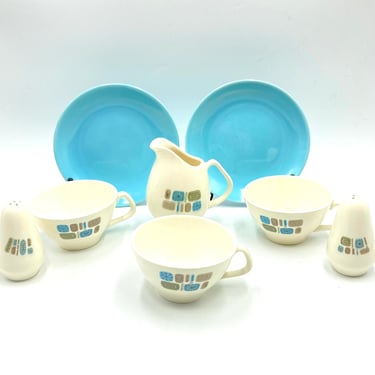 Temporama Mid Century Creamer, Cup & Saucer Sets, Salt and Pepper Shakers, Atomic Amoeba Green Blue, Buy Individually or As a Set and Save! 