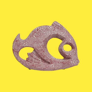 Vintage Fish Statue Retro 1970s Coastal and Tropical + Ceramic + Pink and White + Textured + Sculpture + MCM Home and Bookshelf Decor 