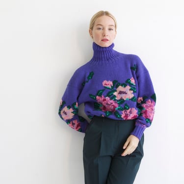 Vintage Imagnin hand knit violet purple sweater / S / M 