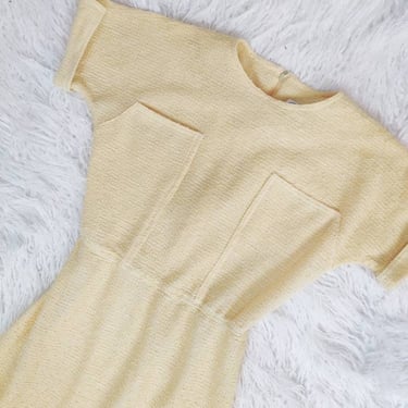 Vintage 70s Leslie Fay Yellow Short Sleeve Dress // Summer Pencil 