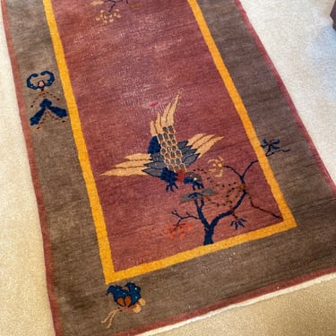 Antique Chinese Art Deco Wool Rug in Mauve