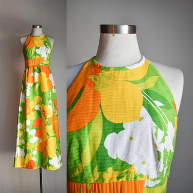 1970s Malia Floral Halter Maxi Gown 