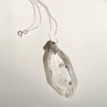 Solid quartz rhinestone sterling necklace 