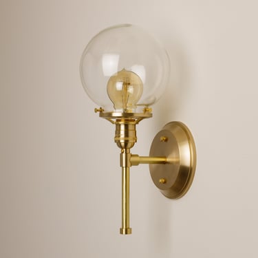 Clear Hand Blown Glass Shade - Bathroom Vanity Lighting - Living room Light Fixture - Hallway Wall Sconce - Glass Globe 