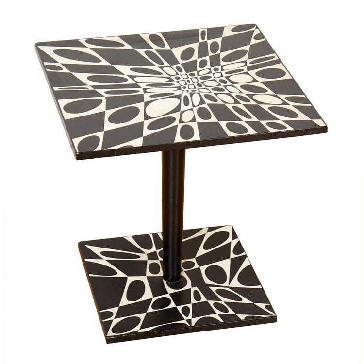 Mid Century Mod 70s Black-and-White Perspective &#8216;Pop Art&#8217; Accent Table