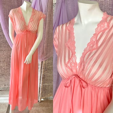 Sexy Long Nightie, Sheer Bodice, Empire Nightgown, Maxi Gown, Sears, Vintage 70s Lingerie 
