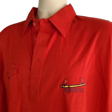 Vintage St Louis Cardinals Baseball MLB Red Polo Shirt Button Up Short Sleeve 