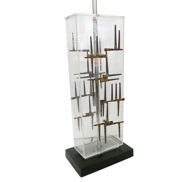Mid-Century Brutalist Nail Sculptural Lucite Table Lamp by Laurel 