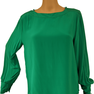 80s Green Silk Blouse By Alicia