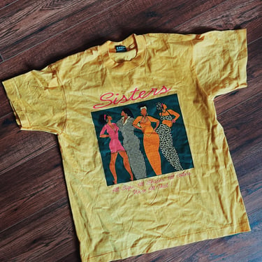 Vintage Yellow &quot;Sisters&quot; Graphic T-Shirt (1990's)