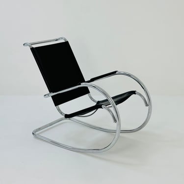 Mid century Bauhaus design Rocking leather chair by Fasem Italy  1980s 