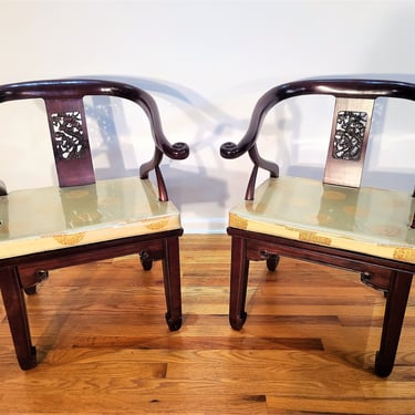 Vintage Hollywood Regency Chinoiserie Pair of Lounge Chairs 