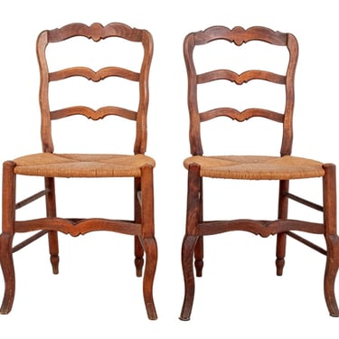 French Provincial Walnut Ladder Back Side Chairs, 2
