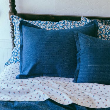 Pillow Case Sham Set in Calico Stripe Blue