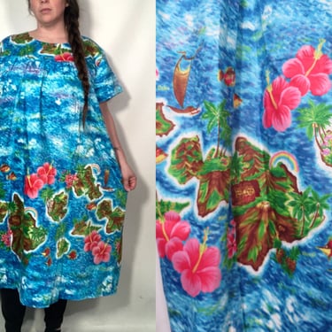 Vintage 70s Plus Size Deadstock Cotton Hawaiian Muumuu Dress Size 3X 22 