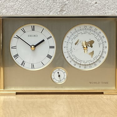 Seiko Brass Rectangular World Desk Table Clock 