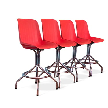 Set of 4 Chrome Base Bar Stools by Cole, Circa 1970s - *Please ask for a shipping quote before you buy. 