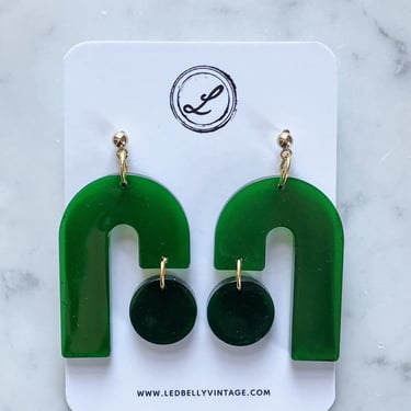 Geometric Green and Gold Earrings | Retro Earrings | Geometric Earrings | Vintage Style | Resin Earrings 