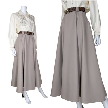 Vintage Flared Beige Maxi Skirt, Extra Small to Small / High Waisted Farmer's Skirt / Long Boho Chic Skirt with Pockets 