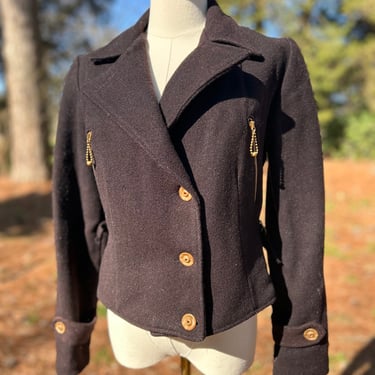 Vintage Late 30s, Early 40s Brown Wool Motorcycle Jacket with Blanket Lining 36” Bust 