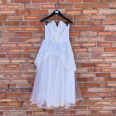 vintage 50s white lace ruffle cupcake strapless wedding dress / s m small medium 