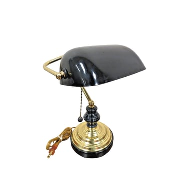 Vintage Bankers Lamp Brass & Black Shade Underwriters Laboratories Portable Desk 