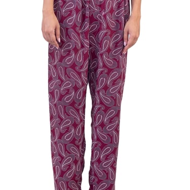 1940S Garnet Red Paisley Rayon Pajama Pants 