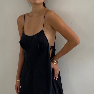 90s silk side tie slip dress / vintage black liquid silk charmeuse side tie babydoll mini slip dress | Medium 