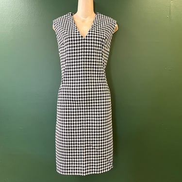 1950s navy houndstooth dress vintage sleeveless frock large 