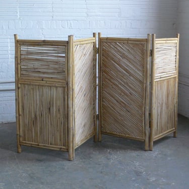 Vintage Mid Century Franco Albini Style Wicker Bamboo Folding Screen // Room Divider 