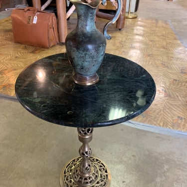 Mini Green Marble Table with Brass Pitcher