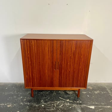 Johannes Aasbjerg Tambour Door Tall Cabinet Denmark Circa 1950's