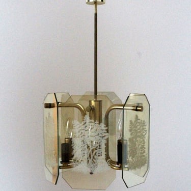 Mid-century Modern Chandelier | Colored Glass | Veca Fontana Arte Style | Pendant Light | 70s | 