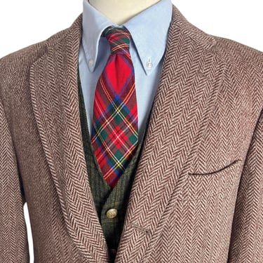 Vintage 1970s J PRESS Wool Tweed Herringbone Sack Jacket ~ 42 R ~ sport coat / blazer ~ Preppy / Ivy Style / Trad ~ 3 roll 2 