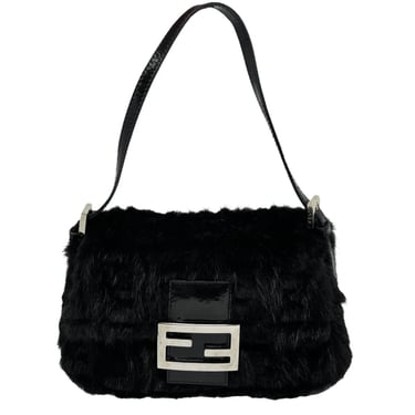 Fendi Black Fur Baguette Bag