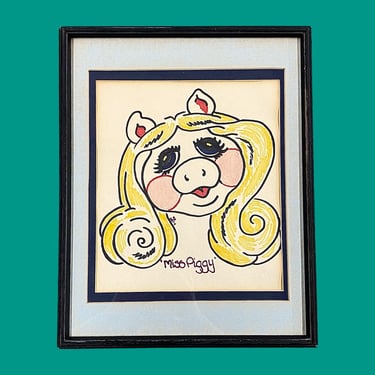 Vintage Miss Piggy Drawing 1980s Rero Size 15x12 Contemporary + Colored Marker + On Paper + The Muppets + Jim Henson + Cartoon + Wall Art 