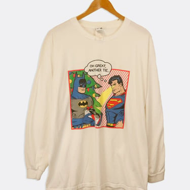 Vintage Batman And Superman Christmas Xray Vision Oh Great Another Tie Longsleeve T Shirt Sz L