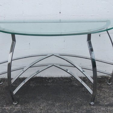 Mid Century Modern Chrome and Glass Top Console Table 3794