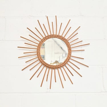 vintage french rattan sunburst mirror