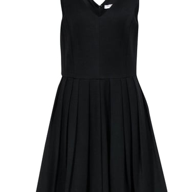 Halston Heritage - Black V-Neck Fit &amp; Flare Dress w/ Pleated Skirt Sz 10