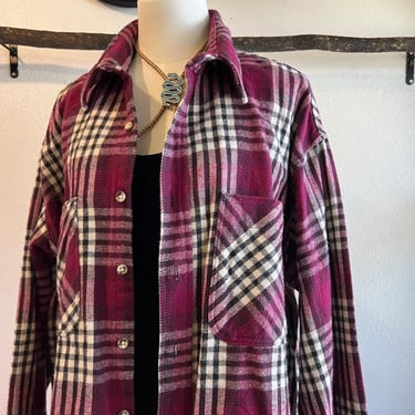 Vintage St. John's Bay Cotton Plaid Oversized Button Front Flannel Shirt Size XL 