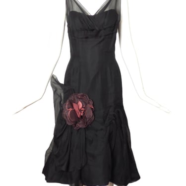 CEIL CHAPMAN-1950s Black Silk Organza Cocktail Dress, Size-2