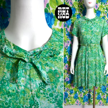 Delicate Vintage 50s Green Floral Silk Day Dress by British Lady 