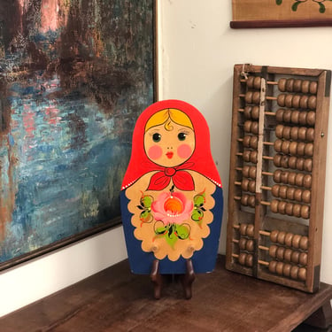 Vintage Colorful Doll Wall Decor Handpainted Flower Details mid century modern retro 