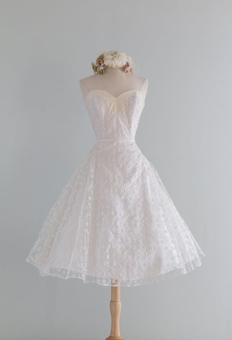Tea Length Antique Wedding Dress 1950's Vintage Wedding Dress Retro Wedding Dress WS043 main image 1