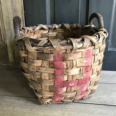 Rustic Willow Harvest Basket, Gathering, Two Branch Handles, European Farmhouse, Gardening 
