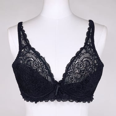 Vintage 50s-60s Full Lace Black Slightly Padded Shelf Bra Petite A Cup 25-26" Adjustable Straps | Sexy, Valentines, Photoshoot, Pin Up 