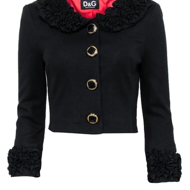Dolce & Gabbana - Black Ruffle Trim Crop Jacket Sz 2