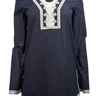 Tory Burch - Navy & White Embroidered Cotton Tunic Sz 4