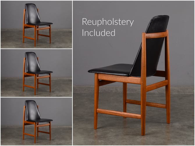4 Vintage Danish Modern Teak Dining Chairs REUPHOLSTERY INCL. 